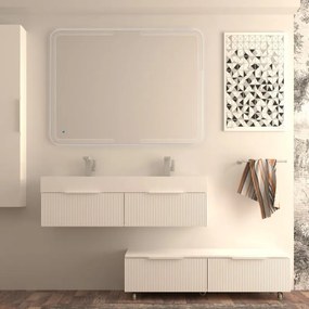 Mobile da bagno sospeso sotto lavabo Modula di BADEN HAUS L 120 x H 25 x P 44 cm bianco cannettato opaco, 1 cassetto