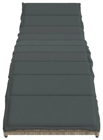 Lettino prendisole con cuscino grigio 55x199x50cm in polyrattan