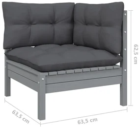 Set divani da giardino 11 pz con cuscini grigi massello di pino