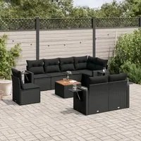 Set Divani da Giardino 9 pz con Cuscini Nero in Polyrattan 3256986