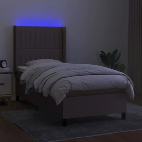 Letto a molle con materasso e led tortora 80x200 cm in tessuto