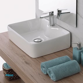 Lavabo D'Appoggio O Sospeso In Ceramica Bianco Lucido Da 48 cm