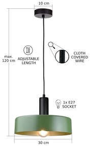 Lampadario a sospensione con filo HAKI 1xE27/60W/230V verde/nero