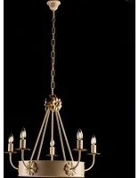 Lampadario Rustico 5 Luci Ferro Avorio e Oro Decorazioni Oro serie Kansas