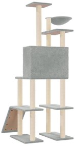 Albero per gatti con tiragraffi in sisal grigio chiaro 166 cm