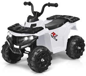 Costway Quad ATV cavalcabile con fari e musica per bambini, Giocattolo elettrico con batteria 6 V e AUX Bianco