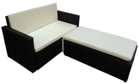 Set Divani da Giardino 2 pz con Cuscini in Polyrattan Nero