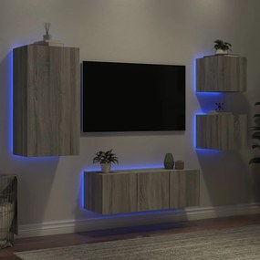 Mobili tv a muro con led 5pz grigio sonoma in legno multistrato