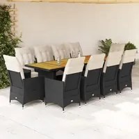 Set da Bistr da Giardino 11 pz con Cuscini Nero in Polyrattan 3277256