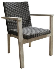 Sedia da giardino in teak con braccioli Quebec, seduta in rattan sintetico grigio