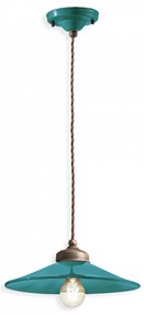 Lampadario Vintage Colors Ferro E Ceramica Verde Petrolio 1 Luce E27 30Cm