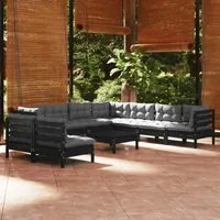 Set Divani da Giardino 10 pz con Cuscini Neri Legno di Pino 3096837