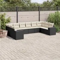 Set Divani da Giardino 10pz con Cuscini in Polyrattan Nero 3255403