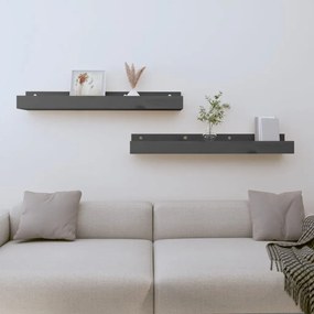Mensole Da Parete 2 Pz Grigio 80x12x9cm Legno Massello Di Pino /
