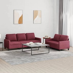 Set Di Divani 2 Pz Con Cuscini Rosso Vino İn Tessuto /