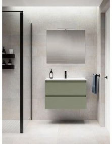 Mobile sottolavabo, lavabo e specchio con organizer per cosmetici BOX per vasca centrale verde muschio L 80 x H 55 x P 45 cm 2 cassetti