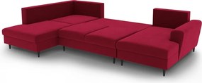 Divano angolare rosso allungabile e con contenitore (con penisola a sinistra/a U) con rivestimento in velluto Kyoto – Cosmopolitan Design