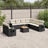 Set Divani da Giardino 10pz con Cuscini in Polyrattan Nero 3256959