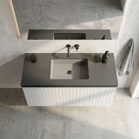 Mobile da bagno sospeso sotto lavaboPixel grid1 cassetto L 80 x H 40 x P 45.5 cm bianco laccato opaco, con maniglia alluminio brillante