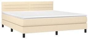 Letto a molle con materasso e led crema 180x200 cm in tessuto