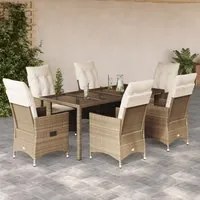 Set da Pranzo da Giardino 7 pz con Cuscini Beige in Polyrattan 3276805