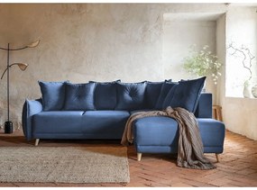 Divano letto angolare in velluto a coste blu scuro (angolo destro) Lazy Lukka - Miuform