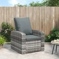 Poltrona Reclinabile da Giardino con Cuscini Polyrattan Grigia 364104