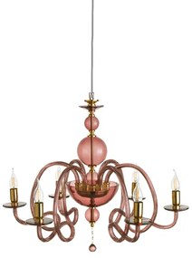 Lampadario a sospensione D75 cm VIVALDI a 6 luci in vetro lavorato a mano BORGOGNA