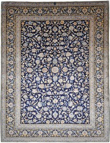 Kashan Tappeto persiano 380x270 Blu (Iran) Annodato A Mano