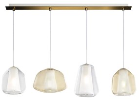 Lampadario Contemporaneo Double Skin Metallo Ottone Vetro Trasp-Ambra 4 Luci E27