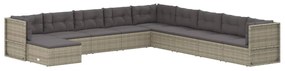 Set Divani da Giardino 10 pz con Cuscini in Polyrattan Grigio