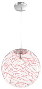 Sospensione Contemporanea Moon Metallo Cromo Vetro Rosso 1 Luce E27 D.30Cm