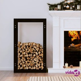 vidaXL Portalegna Nero 60x25x100 cm in Legno Massello di Pino