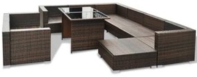 Set Divani da Giardino 10 pz con Cuscini in Polyrattan Marrone