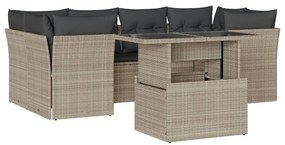 Set divani da giardino 7pz con cuscini grigio chiaro polyrattan