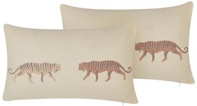 Set di 2 cuscini beige con motivo tigrato 30 x 50 cm NIEREMBERGIA Beliani