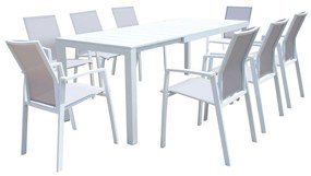 ALASKA - set tavolo in alluminio cm 148/214 x 85 x 75,5 h con 8 poltrone Lotus