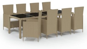 Set da pranzo da giardino 9 pz con cuscini in polyrattan beige