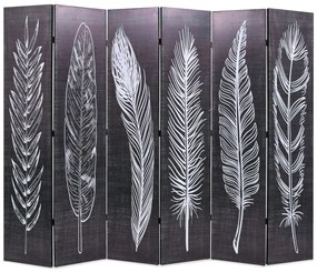 Paravento Pieghevole 228x170 Cm Stampa Piume Bianco E Nero /