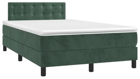 Letto a molle con materasso e led verde scuro 120x200cm velluto