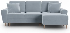 Divano angolare azzurro allungabile e con contenitore (con penisola a destra/con chaise lounge) con rivestimento in velluto Kyoto – Cosmopolitan Design