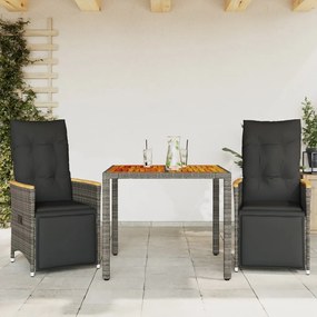 Set Bistrò Da Giardino 3 Pz Con Cuscini İn Polyrattan Grigio /