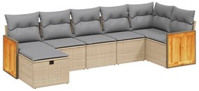 Set divano da giardino 7 pz con cuscini beige misto polyrattan