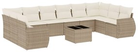 Set divani da giardino 11 pz con cuscini beige in polyrattan