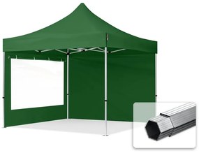 TOOLPORT 3x3m gazebo pieghevole PES con laterali (finestre panoramiche), PROFESSIONAL alluminio, verde scuro - (600165)