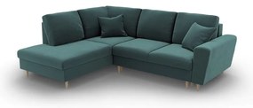 Divano angolare color petrolio allungabile e con contenitore (con penisola a sinistra/a L) con rivestimento in velluto Kyoto – Cosmopolitan Design