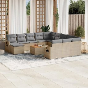 Set divano da giardino 13 pz con cuscini beige in polyrattan