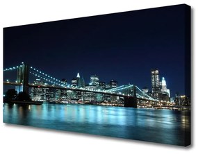 Quadro su tela Notte di architettura della città del ponte 100x50 cm