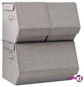 vidaXL Set Scatole Portaoggetti Impilabili 3pz in Tessuto Grigio