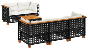 Set divano da giardino 6 pz con cuscini nero in polyrattan